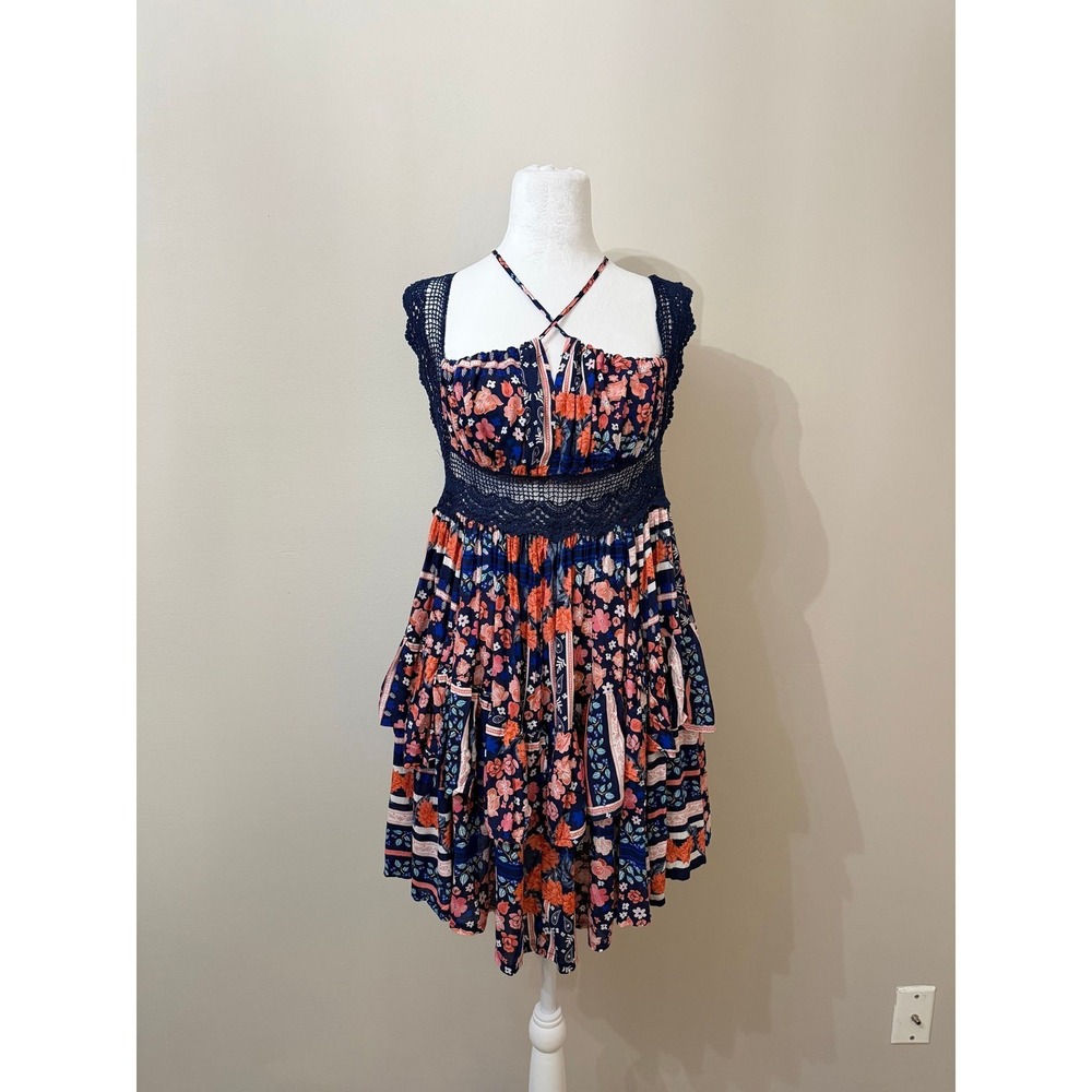 Boho Floral Halter Tiered Dress - X Small. Please note the pics and description.